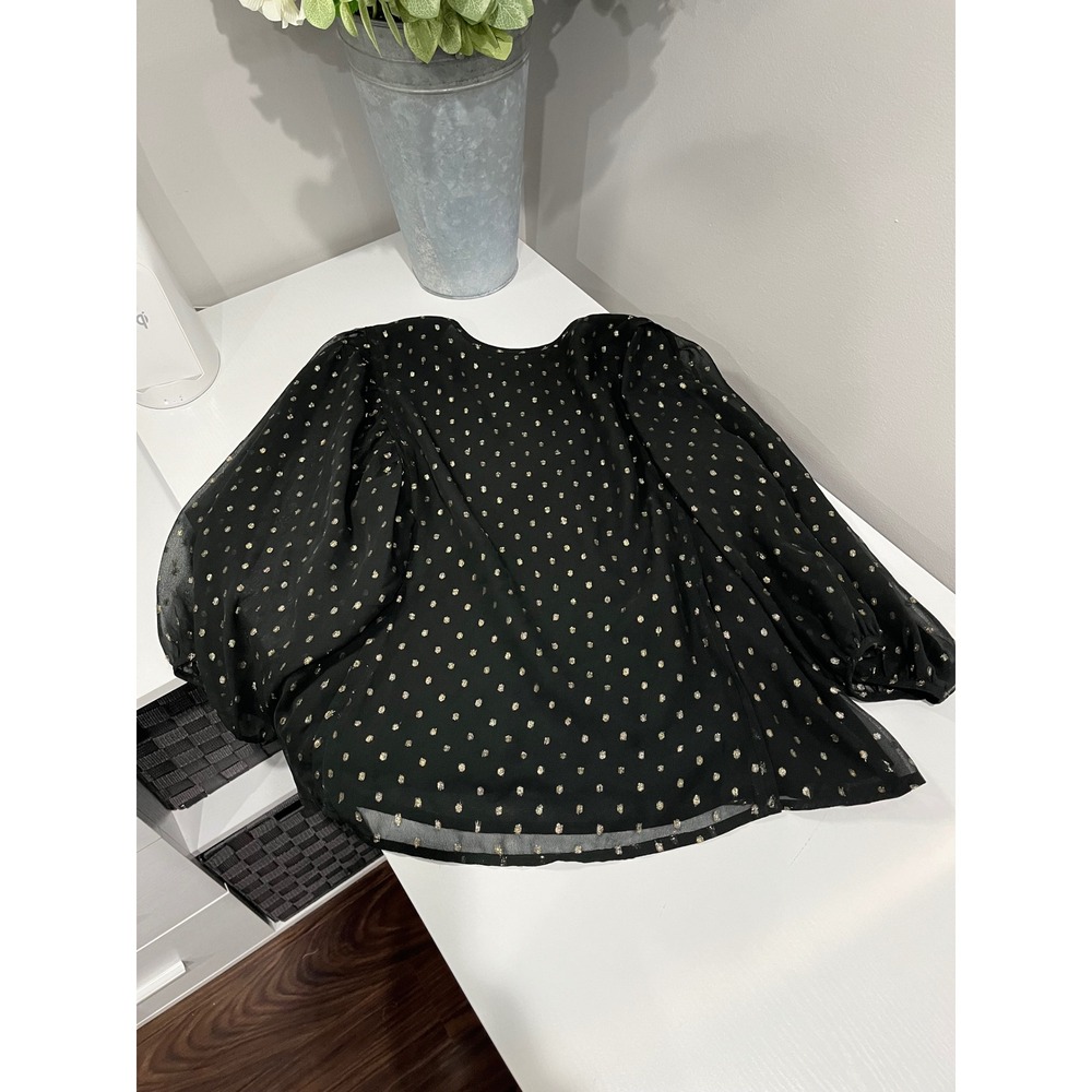 Cynthia Rowley night out black Metallic Dot Long Sleeve Blouse Top XS - Picture 5 of 9